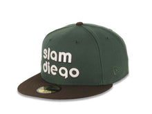 Load image into Gallery viewer, San Diego Padres New Era MLB 59FIFTY 5950 Fitted Cap Hat Green Crown Brown Visor Cream/Brown Script Logo Petco Park Side Patch Gray UV
