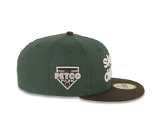 Load image into Gallery viewer, San Diego Padres New Era MLB 59FIFTY 5950 Fitted Cap Hat Green Crown Brown Visor Cream/Brown Script Logo Petco Park Side Patch Gray UV