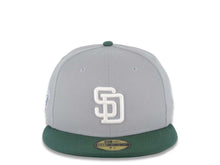 Load image into Gallery viewer, San Diego Padres New Era MLB 59FIFTY 5950 Fitted Cap Hat Gray Crown Green Visor White Logo 1998 World Series Side Patch Green UV Green UV