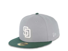 Load image into Gallery viewer, San Diego Padres New Era MLB 59FIFTY 5950 Fitted Cap Hat Gray Crown Green Visor White Logo 1998 World Series Side Patch Green UV Green UV