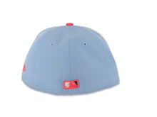 Load image into Gallery viewer, (Youth) San Diego Padres New Era MLB 59FIFTY 5950 Fitted Cap Hat Sky Blue Crown Magenta Visor White/Magenta Logo Mexico Flag Side Patch Gray UV