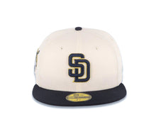Load image into Gallery viewer, San Diego Padres New Era MLB 59FIFTY 5950 Fitted Cap Hat Cream Crown Navy Blue Visor Navy Blue/Metallic Gold Logo 40th Anniversary Side Patch Gray UV