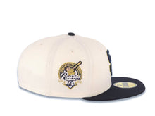 Load image into Gallery viewer, San Diego Padres New Era MLB 59FIFTY 5950 Fitted Cap Hat Cream Crown Navy Blue Visor Navy Blue/Metallic Gold Logo 40th Anniversary Side Patch Gray UV