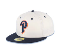 Load image into Gallery viewer, San Diego Padres New Era MLB 59FIFTY 5950 Fitted Cap Hat Cream Crown Navy Blue Visor Navy Blue/Orange Logo 25th Anniversary Side Patch Gray UV