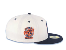 Load image into Gallery viewer, San Diego Padres New Era MLB 59FIFTY 5950 Fitted Cap Hat Cream Crown Navy Blue Visor Navy Blue/Orange Logo 25th Anniversary Side Patch Gray UV