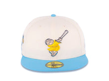 Load image into Gallery viewer, San Diego Padres New Era MLB 59FIFTY 5950 Fitted Cap Hat Cream Crown Blue Visor Yellow/Metallic Silver Swinging Friar Logo Petco Park Side Patch