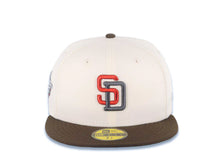 Load image into Gallery viewer, San Diego Padres New Era MLB 59FIFTY 5950 Fitted Cap Hat Cream Crown Brown Visor Metallic Red/Black Logo 1998 World Series Side Patch Green UV