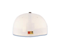 Load image into Gallery viewer, San Diego Padres New Era MLB 59FIFTY 5950 Fitted Cap Hat Cream Crown Brown Visor Metallic Red/Black Logo 1998 World Series Side Patch Green UV