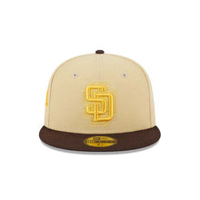 Load image into Gallery viewer, San Diego Padres New Era MLB 59FIFTY 5950 Fitted Cap Hat Vegas Gold Crown Brown Visor Yellow Logo Stadium Side Patch (Illusion)