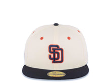 Load image into Gallery viewer, (FLAT STITCH) San Diego Padres New Era MLB 59FIFTY 5950 Fitted Cap Hat Cream Crown Navy Blue Visor Navy/Red Logo MLB Batterman Batty Side Patch