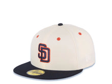Load image into Gallery viewer, (FLAT STITCH) San Diego Padres New Era MLB 59FIFTY 5950 Fitted Cap Hat Cream Crown Navy Blue Visor Navy/Red Logo MLB Batterman Batty Side Patch