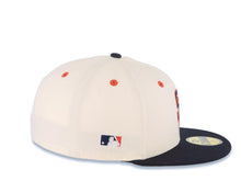 Load image into Gallery viewer, (FLAT STITCH) San Diego Padres New Era MLB 59FIFTY 5950 Fitted Cap Hat Cream Crown Navy Blue Visor Navy/Red Logo MLB Batterman Batty Side Patch