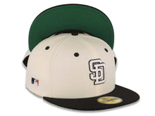 Load image into Gallery viewer, San Diego Padres New Era MLB 59FIFTY 5950 Fitted Cap Hat Cream Crown Black Visor White/Black Logo MLB Batterman Batty Side Patch Green UV