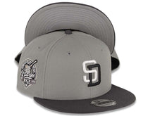 Load image into Gallery viewer, San Diego Padres New Era MLB 9FIFTY 950 Snapback Cap Hat Gray Crown Dark Gray Visor White/Black Logo 40th Anniversary Side Patch Gray UV