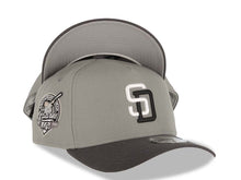 Load image into Gallery viewer, San Diego Padres New Era MLB 9FORTY 940 Adjustable A-Frame Cap Hat Gray Crown Dark Gray Visor White/Black Logo 40th Anniversary Side Patch Gray UV
