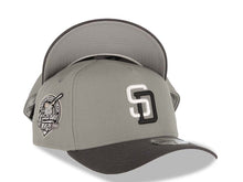 Load image into Gallery viewer, San Diego Padres New Era MLB 9FORTY 940 Adjustable A-Frame Cap Hat Gray Crown Dark Gray Visor White/Black Logo 40th Anniversary Side Patch Gray UV