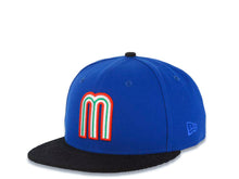 Load image into Gallery viewer, Mexico New Era 9FIFTY 950 Snapback Cap Hat Royal Blue Crown Black Visor Team Color Logo Mexico Flag Side Patch Gray UV