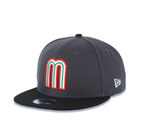 Load image into Gallery viewer, Mexico New Era 9FIFTY 950 Snapback Cap Hat Dark Gray Crown Black Visor Team Color Logo Mexico Flag Side Patch Gray UV