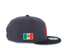 Load image into Gallery viewer, Mexico New Era 9FIFTY 950 Snapback Cap Hat Dark Gray Crown Black Visor Team Color Logo Mexico Flag Side Patch Gray UV