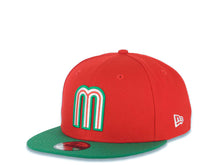 Load image into Gallery viewer, Mexico New Era 9FIFTY 950 Snapback Cap Hat Red Crown Green Visor Team Color Logo Mexico Flag Side Patch Gray UV

