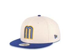 Load image into Gallery viewer, Mexico New Era 9FIFTY 950 Snapback Cap Hat Cream Crown Royal Blue Visor Sky Blue/Royal/Metallic Gold Logo Mexico Flag Side Patch Sky Blue UV
