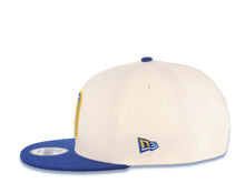 Load image into Gallery viewer, Mexico New Era 9FIFTY 950 Snapback Cap Hat Cream Crown Royal Blue Visor Sky Blue/Royal/Metallic Gold Logo Mexico Flag Side Patch Sky Blue UV