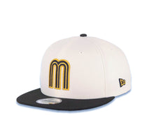 Load image into Gallery viewer, Mexico New Era 9FIFTY 950 Snapback Cap Hat Cream Crown Black Visor Metallic Gold/Black Logo Mexico Flag Side Patch Green UV Green UV