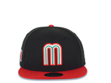 Load image into Gallery viewer, Mexico New Era 9FIFTY 950 Snapback Cap Hat Black Crown Red Visor Team Color Logo Mexico Flag Side Patch Green UV
