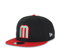 Load image into Gallery viewer, Mexico New Era 9FIFTY 950 Snapback Cap Hat Black Crown Red Visor Team Color Logo Mexico Flag Side Patch Green UV