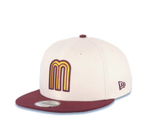 Load image into Gallery viewer, Mexico New Era 9FIFTY 950 Snapback Cap Hat Cream Crown Maroon Visor Metallic Gold/Maroon Logo Mexico Flag Side Patch Logo Gray UV