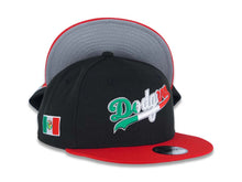 Load image into Gallery viewer, (Youth) Los Angeles Dodgers New Era MLB 9FIFTY 950 Kid Snapback Cap Hat Black Crown Red Visor Green/White/Red Script/Text Logo Mexico Flag Side Patch
