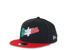 Load image into Gallery viewer, (Youth) Los Angeles Dodgers New Era MLB 9FIFTY 950 Kid Snapback Cap Hat Black Crown Red Visor Green/White/Red Script/Text Logo Mexico Flag Side Patch