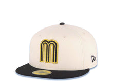 Load image into Gallery viewer, Mexico New Era WBC 59FIFTY 5950 Fitted Cap Hat Cream Crown Black Visor Black/Metallic Gold Logo Mexico Flag Side Patch Gray UV