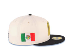 Load image into Gallery viewer, Mexico New Era WBC 59FIFTY 5950 Fitted Cap Hat Cream Crown Black Visor Black/Metallic Gold Logo Mexico Flag Side Patch Gray UV