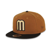 Load image into Gallery viewer, Mexico New Era WBC 9FIFTY 950 Snapback Cap Hat Brown Crown Black Visor Khaki/Black/Metallic Gold Logo Mexico Flag Side Patch Wheat UV