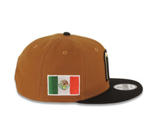 Load image into Gallery viewer, Mexico New Era WBC 9FIFTY 950 Snapback Cap Hat Brown Crown Black Visor Khaki/Black/Metallic Gold Logo Mexico Flag Side Patch Wheat UV