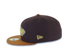 Load image into Gallery viewer, San Diego Padres New Era MLB 59FIFTY 5950 Fitted Cap Hat Dark Brown Crown Brown Visor Metallic Gold/White Script Logo Established 1969 Side Patch
