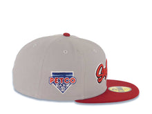 Load image into Gallery viewer, San Diego Padres New Era MLB 59FIFTY 5950 Fitted Cap Hat Gray Crown Cardinal Visor Cardinal/Black/White Logo Petco Park Side Patch Gray UV