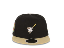Load image into Gallery viewer, (Youth) San Diego Padres New Era MLB 59FIFTY 5950 Kid Fitted Cap Hat Black Crown Vegas Gold Visor White/Metallic Gold Swinging Friar Logo Blue UV