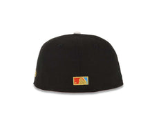 Load image into Gallery viewer, (Youth) San Diego Padres New Era MLB 59FIFTY 5950 Kid Fitted Cap Hat Black Crown Vegas Gold Visor White/Metallic Gold Swinging Friar Logo Blue UV