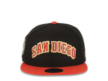 Load image into Gallery viewer, San Diego Padres New Era MLB 9FIFTY 950 Snapback Cap Hat Black Crown Red Visor Metallic Red/White/Gold Logo 40th Anniversary Side Patch Gray UV
