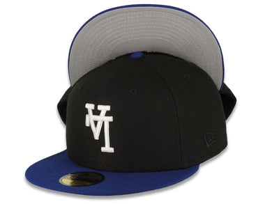 Los Angeles Dodgers New Era MLB 59FIFTY 5950 Fitted Cap Hat Black Crown Royal Blue Visor White Upside Down Logo Gray UV