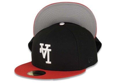 Los Angeles Dodgers New Era MLB 59FIFTY 5950 Fitted Cap Hat Black Crown Red Visor White Upside Down Logo Gray UV