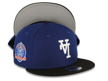 Load image into Gallery viewer, Los Angeles Dodgers New Era MLB 9FIFTY 950 Snapback Cap Hat Royal Blue Crown Black Visor White Upside Down Logo 60th Anniversary Side Patch Gray UV