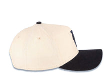 Load image into Gallery viewer, (Corduroy Crown) Los Angeles Dodgers New Era MLB 9FORTY 940 Adjustable A-Frame Cap Hat Cream Crown Navy Blue Visor Black Upside Down Logo Gray UV