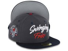 Load image into Gallery viewer, San Diego Padres New Era MLB 59FIFTY 5950 Fitted Cap Hat Dark Gray Crown Navy Blue Visor White/Cardinal Script/Text Logo 40th Anniversary Side Patch