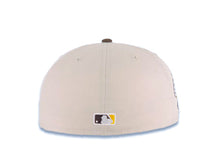 Load image into Gallery viewer, San Diego Padres New Era MLB 59FIFTY 5950 Fitted Cap Hat Stone Crown Brown Visor Yellow/Brown Script Logo City Scape Side Patch Green UV