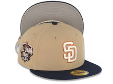 Load image into Gallery viewer, San Diego Padres New Era MLB 59FIFTY 5950 Fitted Cap Hat Khaki Crown Navy Blue Visor Cream/Metallic Brown Logo 2016 All-Star Game Side Patch Gray UV