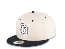 Load image into Gallery viewer, San Diego Padres New Era MLB 9FIFTY 950 Snapback Cap Hat Cream Crown Black Visor White/Black Logo 25th Anniversary Side Patch Green UV