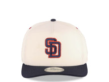 Load image into Gallery viewer, San Diego Padres New Era MLB 9FIFTY 950 A-Frame Snapback Cap Hat Cream Crown Navy Blue Visor Navy Blue/Red Logo 1998 World Series Side Patch Gray UV